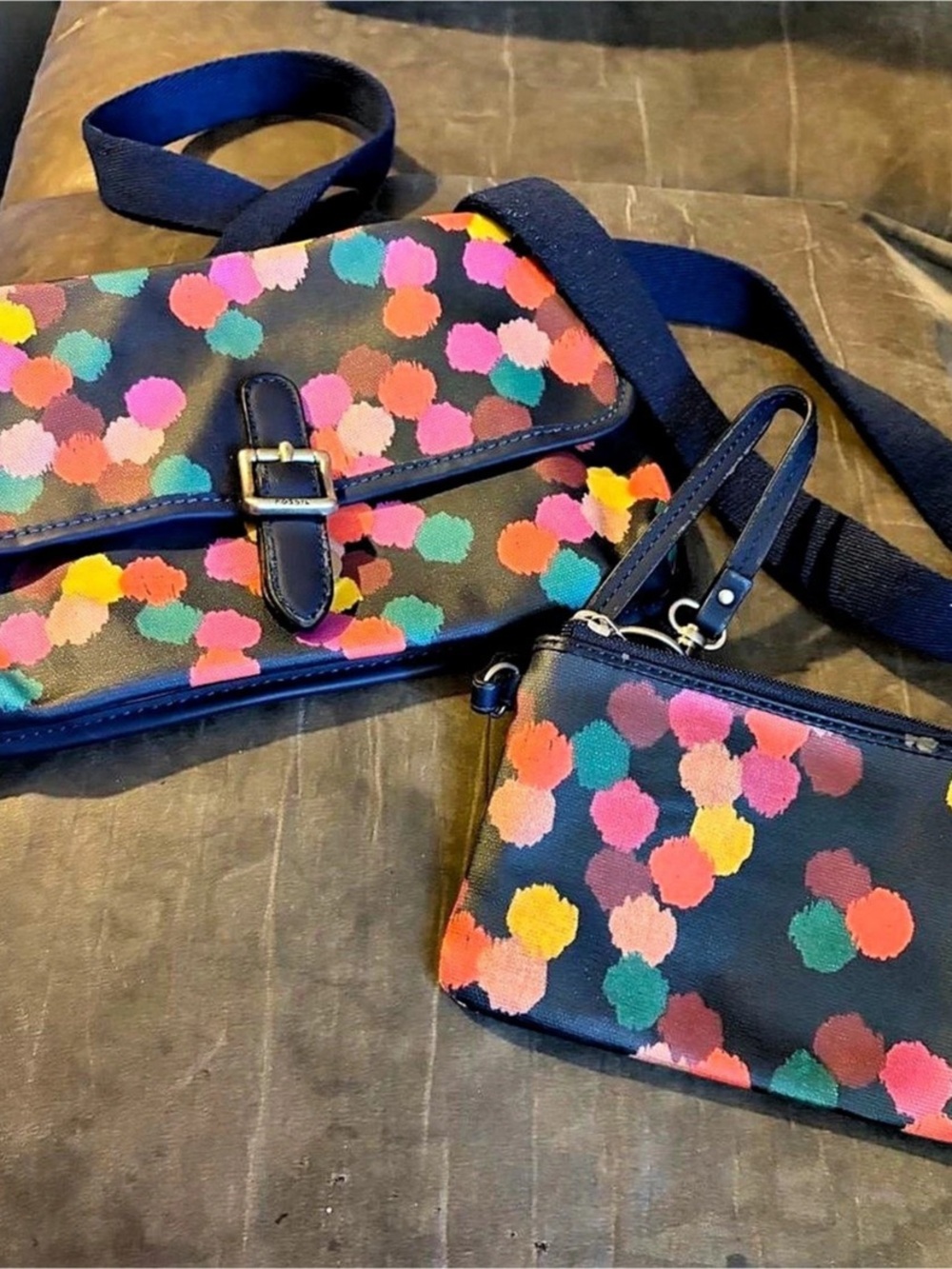 Fossil Multicolor Polka Dot Crossbody Wristlet Set
